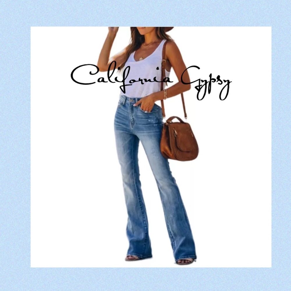 High Rise Waist Flare Light Wash Jeans NEW